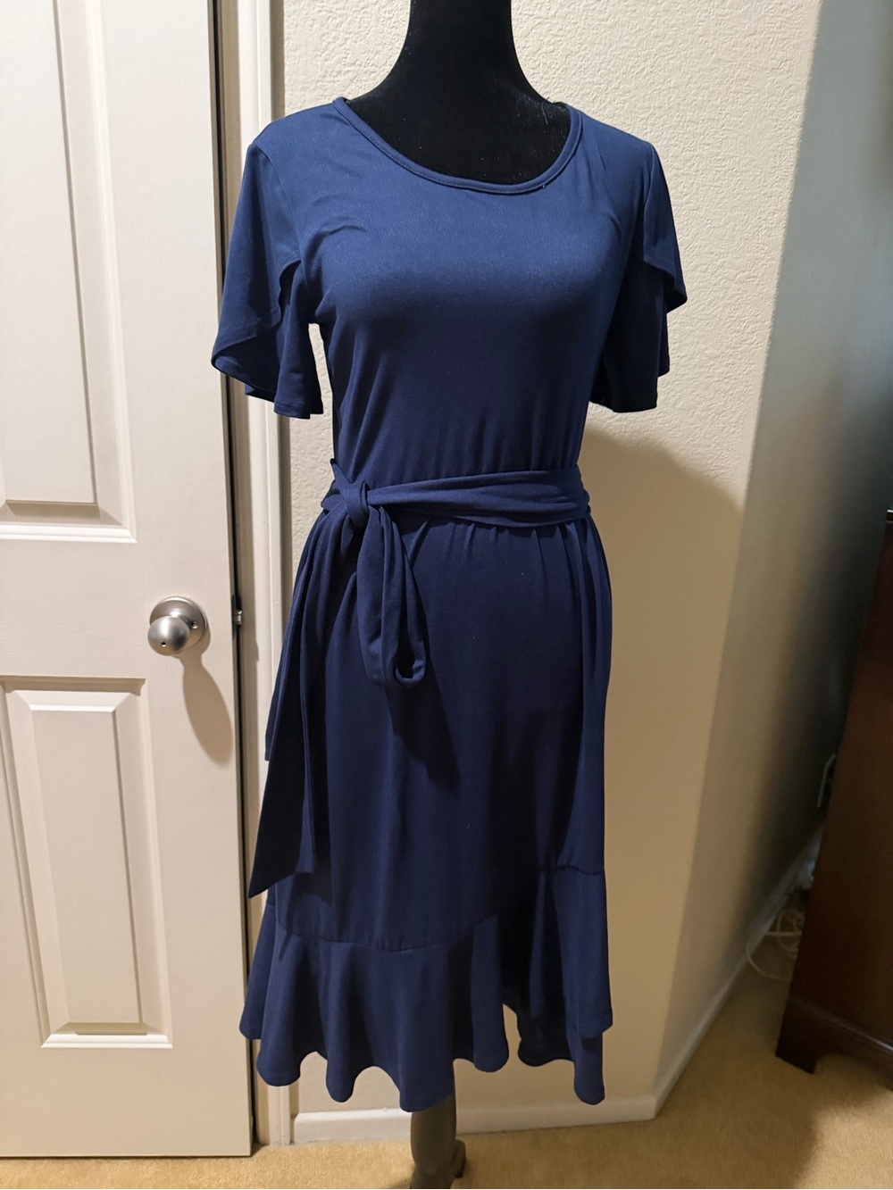 Reborn J Navy Short-Sleeve Tie-Waist Midi Dress - Picture 2 of 7